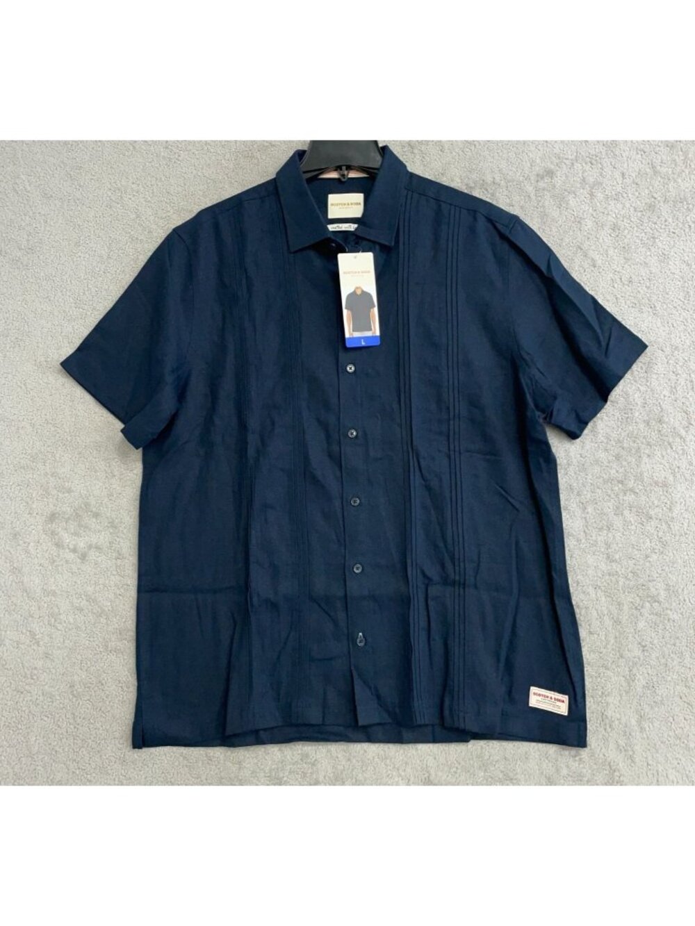 NWT Scotch & Soda Men's L Navy Linen Beach  Short Sleeve Button-Up Shirt P0609